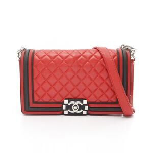 Chanel Boy Shoulder Bag Lambskin Leather Red Black